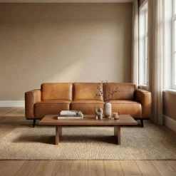 Zitbanken*HUUS Bank Statement 3-Zits 230 cm Eco Leer Cognac